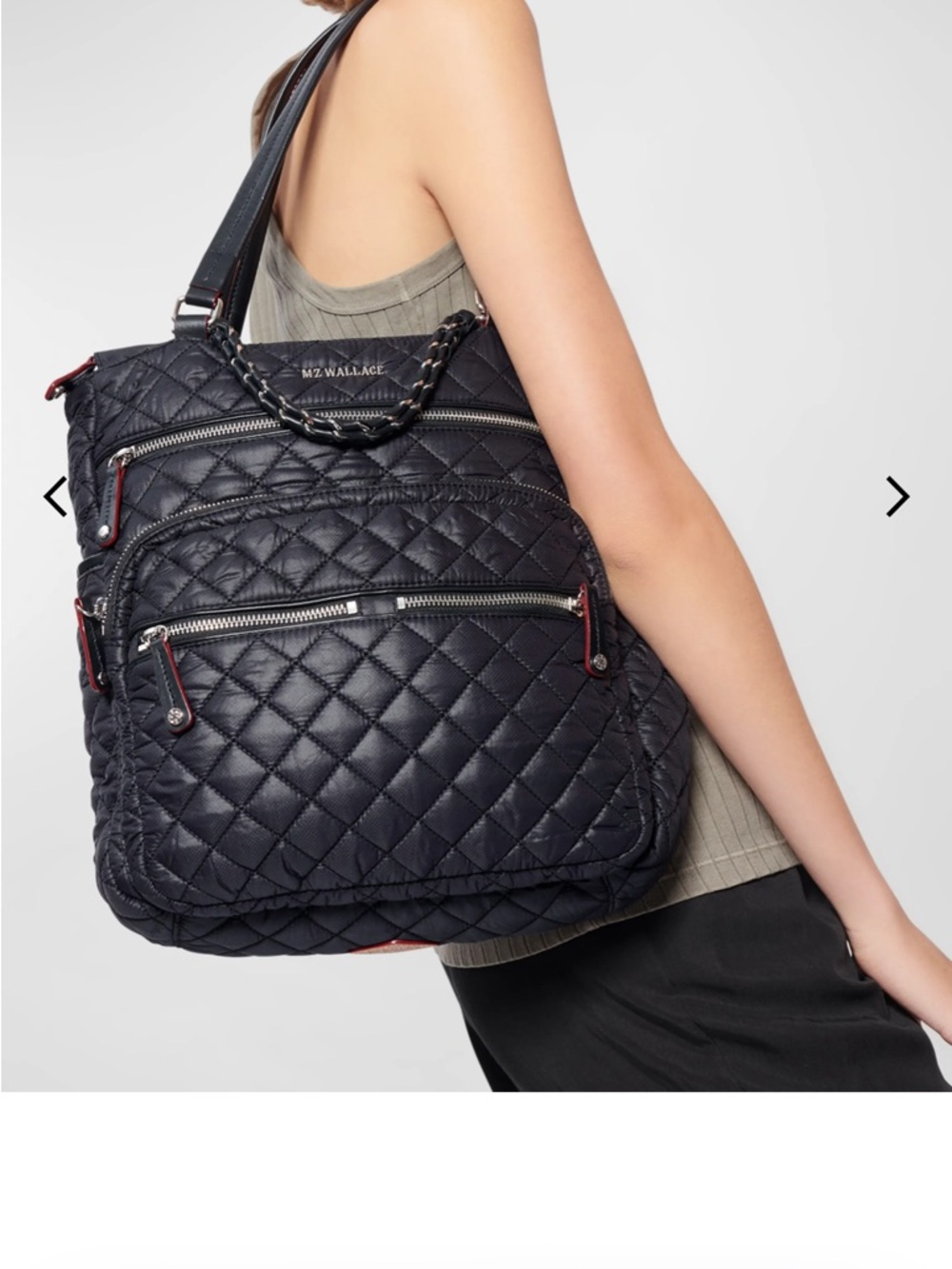 MZ Wallace Crosby Magazine Quilted Nylon Shoulder Tote handbag,crossbody Black
